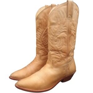Cowboy Boots Womens 8.5 Tan Leather Embroidered Western Style Rodeo Festival‎